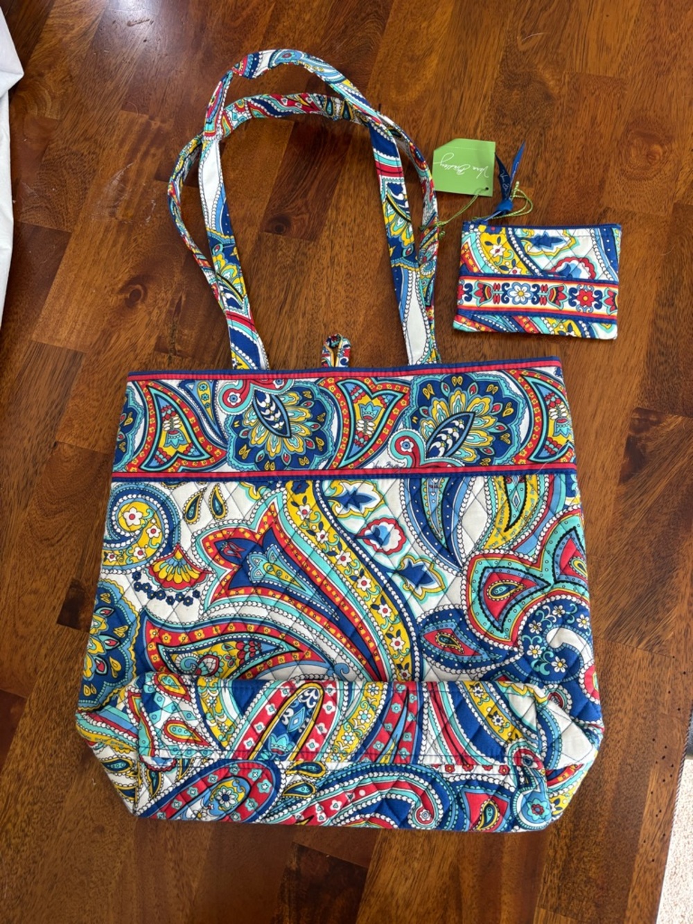 Vera Bradley Multicolor Paisley Quilted Tote with Matching Pouch